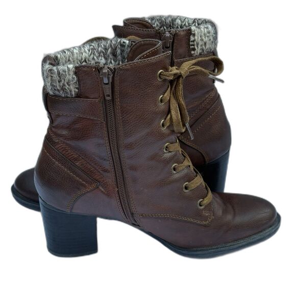 GH Bass Zee Brown Faux Leather Ankle Lace Up Boots Size 9 M  Zip Chunky Heel - Picture 2 of 8